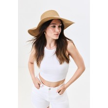 C&city Geniş Kenar Hasır Plaj Şapkası Y25730-02 Vizon