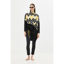 Desenli Rahat Kesim 4'lü Tesettür Mayo 6297 Sarı/siyah