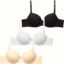 3'lü Paket Push Up Yumuşak Kaplı Örme Sütyen C37020 Siyah/beyaz/ten