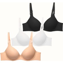 3'lü Paket Push Up Yumuşak Kaplı Örme Sütyen C37015 Siyah/beyaz/ten
