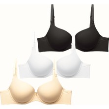3'lü Paket Dolgusuz Yumuşak Kaplı Örme Sütyen C37010 Siyah/beyaz/ten