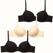 3'lü Paket Push Up Yumuşak Kaplı Örme Sütyen C37020 Siyah/ten