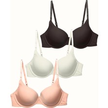 3'lü Paket Dolgusuz Yumuşak Kaplı Örme Sütyen C38010 Siyah/beyaz/ten