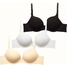 3'lü Paket Double Push Up Yumuşak Kaplı Örme Sütyen C37030 Siyah/beyaz/ten