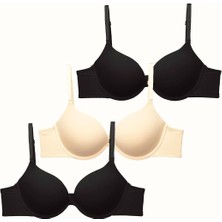 3'lü Paket Double Push Up Yumuşak Kaplı Örme Sütyen C37035 Siyah/ten