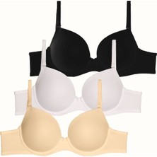 3'lü Paket Dolgusuz Yumuşak Kaplı Örme Sütyen C37025 Siyah/beyaz/ten