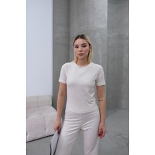 Bisiklet Yaka Soft Kısa Kol T-Shirt Bej