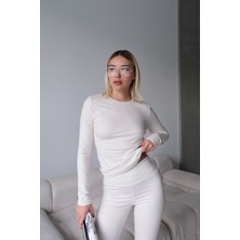 Bisiklet Yaka Soft Uzun Kol T-Shirt Bej