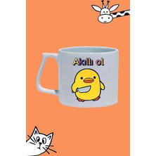 Akıllı Ol Belalı Civciv Tasarım Baskılı Beyaz Lüks Sap Kupa Bardak