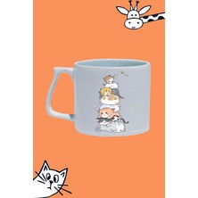 Sevimli Kediler Tasarım Baskılı Beyaz Lüks Sap Kupa Bardak