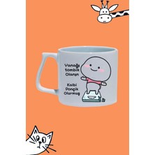 Yanağı Tombik Olanın Kalbi Ponçik Olurmuş Tasarım Baskılı Beyaz Lüks Sap Kupa Bardak