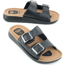 Gezer Kadın Yazlık Pu Alt Taban  Deri Iki Toka Ayarlanabilir Iç Taban Anatomical Dört Nokta Yastıklı Rahat Günlük Terlik