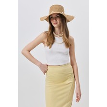 C&city Inci Detaylı Geniş Hasır Şapka Y8214 Bej