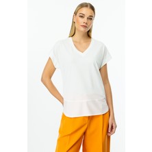 51475 Onteks V Yaka Kısa Kol Bluz