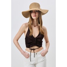 C&city Denizkabuğu Detaylı Geniş Hasır Şapka Y8217 Vizon