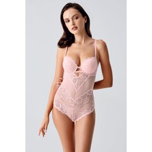 Push Up Dantel Detaylı Bodysuit C15097 Pudra
