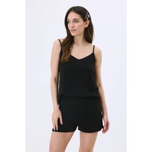 Ip Askılı Şortlu Viskon Pijama Takım 9155 Siyah
