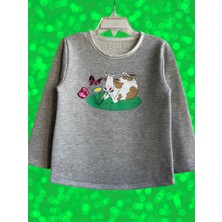 Uzun Kol Simli Iki Iplik Şardonsuz Pamuklu Sweatshirt Kız Çocuk
