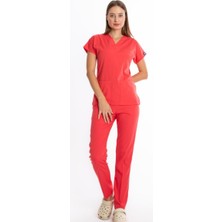 Uçak Medikal Nar Çiçeği Core-flex Likralı Cerrahi Takım Hemşire & Doktor Forması