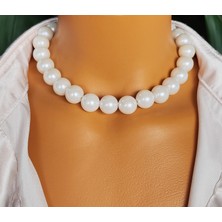 Krem Rengi Büyük Inci Kadın Choker Kolye