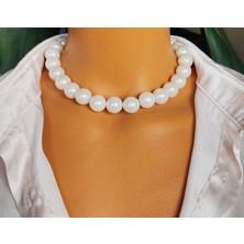 Krem Rengi Büyük Inci Kadın Choker Kolye