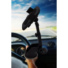 360 Derece Dönen Torpido Üstü Uzunluk Ayarlamalı Vantuzlu Teleskopik Araç Telefon Tutucu