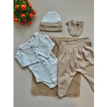 Sütlü Kahve Hastane Çıkışı Set (Body, Pantolon, Bere, Eldiven)