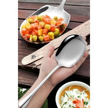 2 Adet Pratik 21 cm Paslanmaz Çelik Lüx Servis Salata Kaşığı Spatula | Çelik Yemek Servis Kaşığı