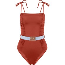 Straplez Büzgülü Tarçın Mayo