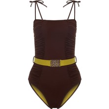 Straplez Büzgülü Kahve Mayo