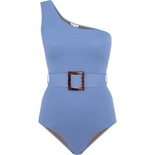 Tek Omuz Kemerli Mavi Mayo