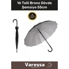 Premium Otomatik Mekanizma Baston Tip Rüzgar Korumalı Fiber 16 Telli Bronz Gövde Şemsiye 55CM