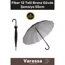 Premium Otomatik Mekanizma Baston Tip Rüzgar Korumalı Fiber 12 Telli Bronz Gövde Şemsiye 55CM