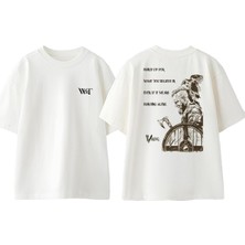 Viking Stand Up For Tasarım Sırt Baskılı Pamuk Beyaz Oversize T-Shirt