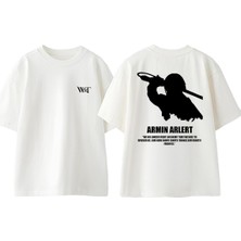 Attack On Titan 15 Tasarım Sırt Baskılı Pamuk Beyaz Oversize T-Shirt