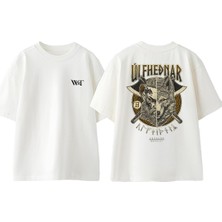 Ulfhednar Wolfman Viking Tasarım Sırt Baskılı Pamuk Beyaz Oversize T-Shirt