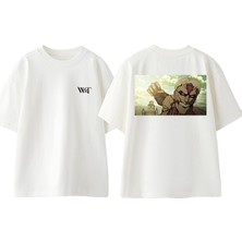 Attack On Titan 37 Tasarım Sırt Baskılı Pamuk Beyaz Oversize T-Shirt