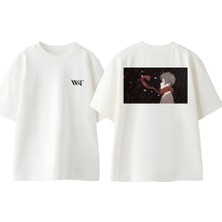 Attack On Titan Scrf Tasarım Sırt Baskılı Pamuk Beyaz Oversize T-Shirt