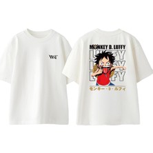 Monkey D Luffy Dil Tasarım Sırt Baskılı Pamuk Beyaz Oversize T-Shirt