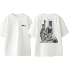 The King Tasarım Sırt Baskılı Pamuk Beyaz Oversize T-Shirt