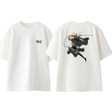 Attack On Titan 18 Tasarım Sırt Baskılı Pamuk Beyaz Oversize T-Shirt