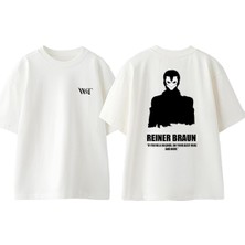 Attack On Titan 38 Tasarım Sırt Baskılı Pamuk Beyaz Oversize T-Shirt