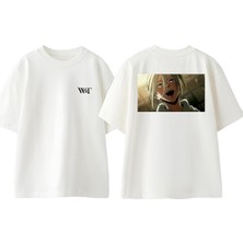 Attack On Titan Annie Tasarım Sırt Baskılı Pamuk Beyaz Oversize T-Shirt