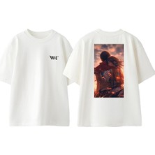 Attack On Titan 23 Tasarım Sırt Baskılı Pamuk Beyaz Oversize T-Shirt