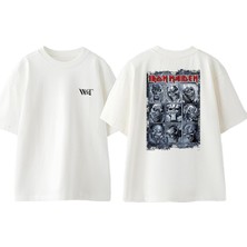 Iron Maiden Fear Dark Tasarım Sırt Baskılı Pamuk Beyaz Oversize T-Shirt