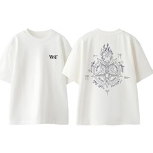 Şeytan Geschichten Tasarım Sırt Baskılı Pamuk Beyaz Oversize T-Shirt