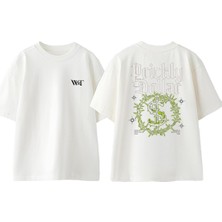 Prickly Dollar Tasarım Sırt Baskılı Pamuk Beyaz Oversize T-Shirt