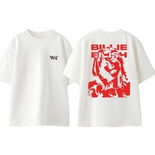 Billie Eillish 3 Tasarım Sırt Baskılı Pamuk Beyaz Oversize T-Shirt
