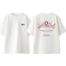 Black Pink Taç Tasarım Sırt Baskılı Pamuk Beyaz Oversize T-Shirt