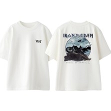 Iron Maiden The Writing Tasarım Sırt Baskılı Pamuk Beyaz Oversize T-Shirt